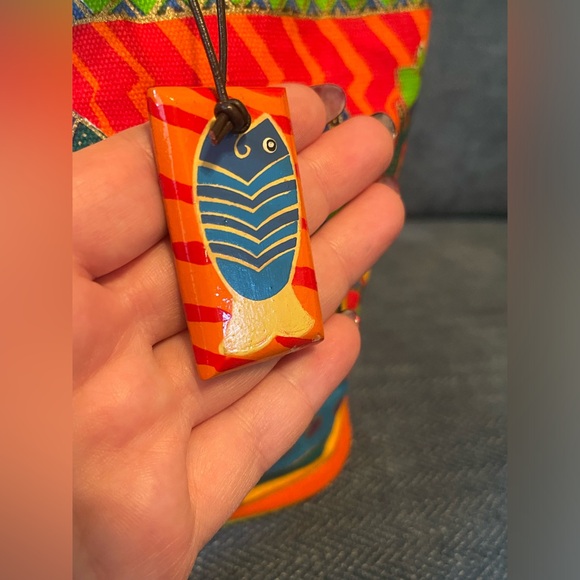 Vintage Laurel Burch Colorful “Dancing Fish” Canvas Tote Bag - Picture 7 of 14